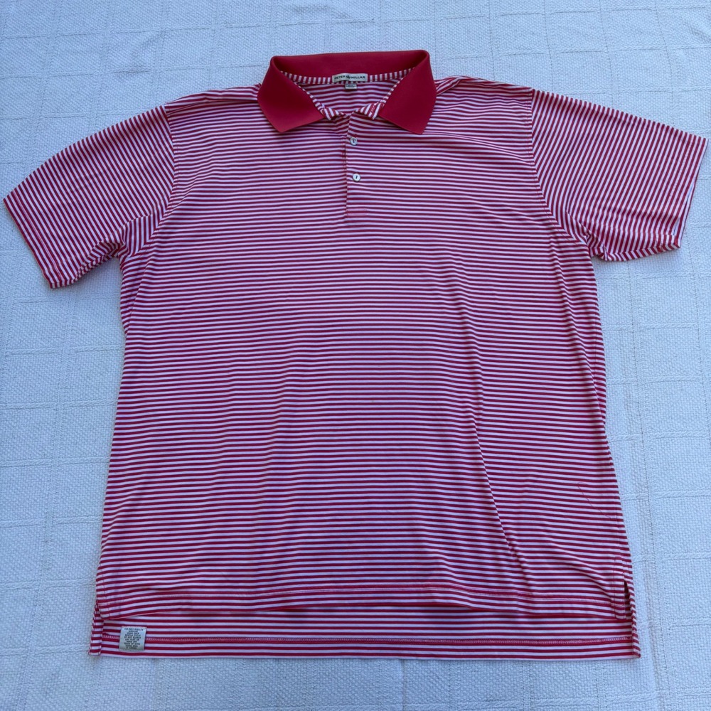 Men's XXL PETER MILLAR Coral Red White Striped 100% Cotton Polo Shirt